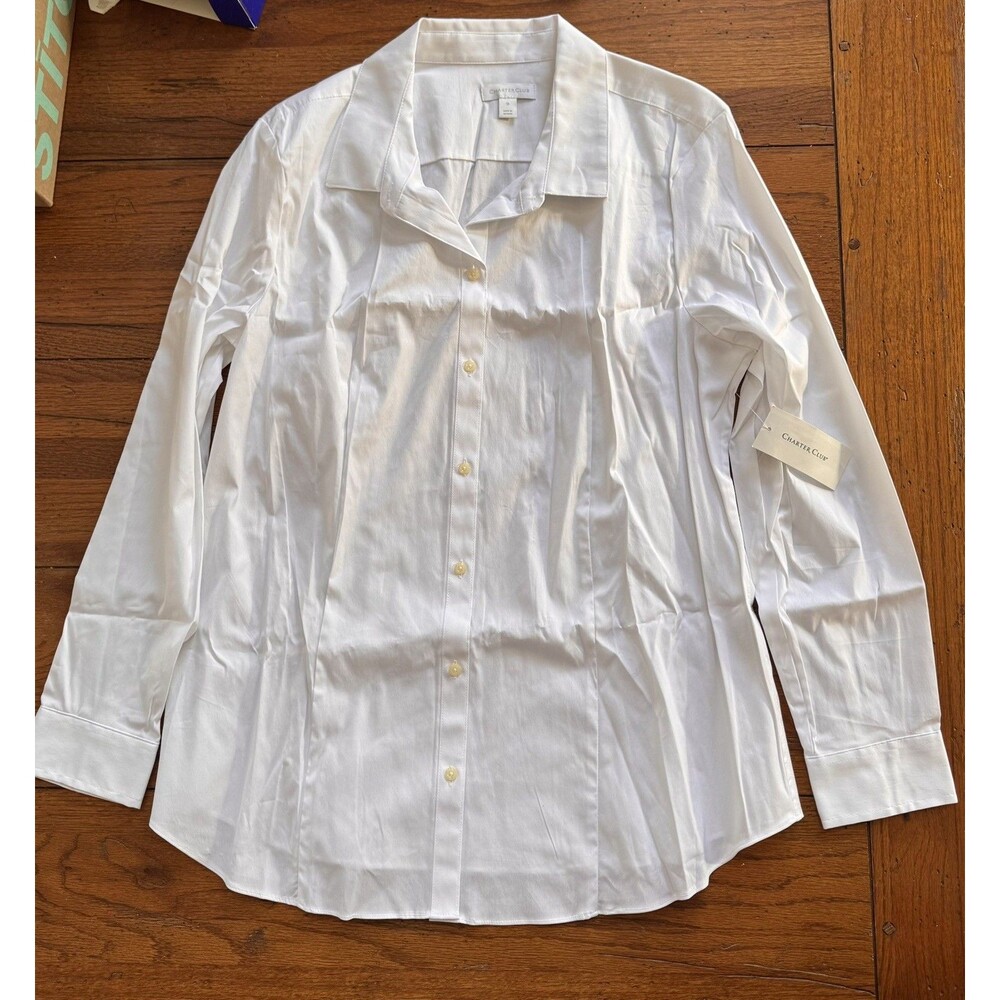 Charter Club White Blouse Button Up Size 16 New
